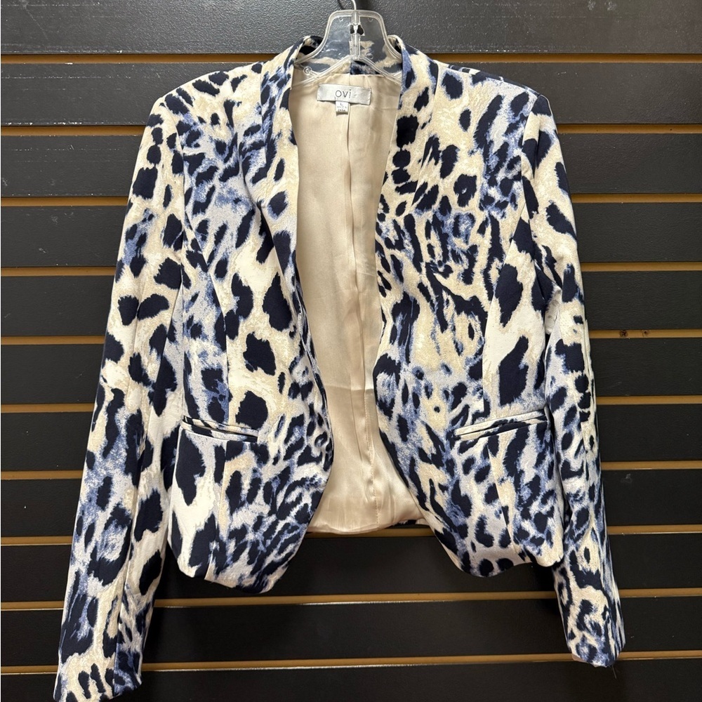 OVI Blue Leopard Print Blazer Size Large